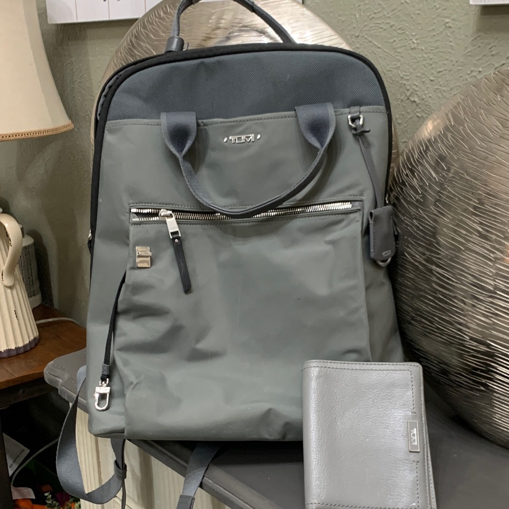 Tumi women’s  Gray Nylon Backpack with Leather Trim